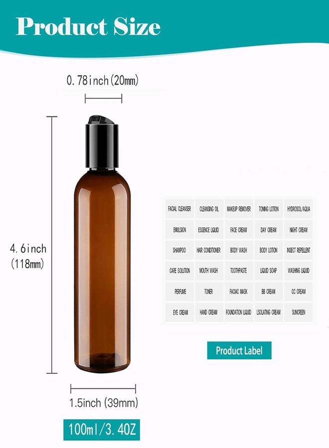 Moonlik Toiletry Travel Bottles, 4Pack 3.4oz/100ml - Squeezable Plastic Containers with Flip Caps - Refillable Cosmetic Kit for Shampoo, Conditioner, Lotion, and Travel Essential- Brown - Image 2